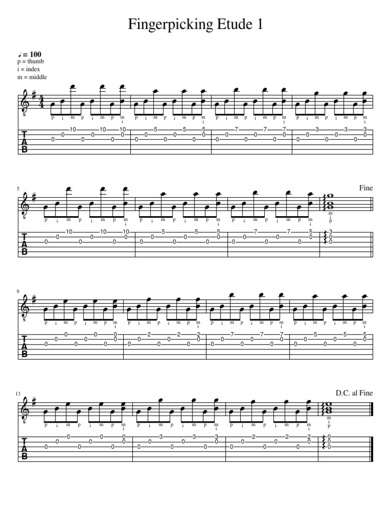 Fingerpicking Etude 1 P Thumb I Index M Middle PDF
