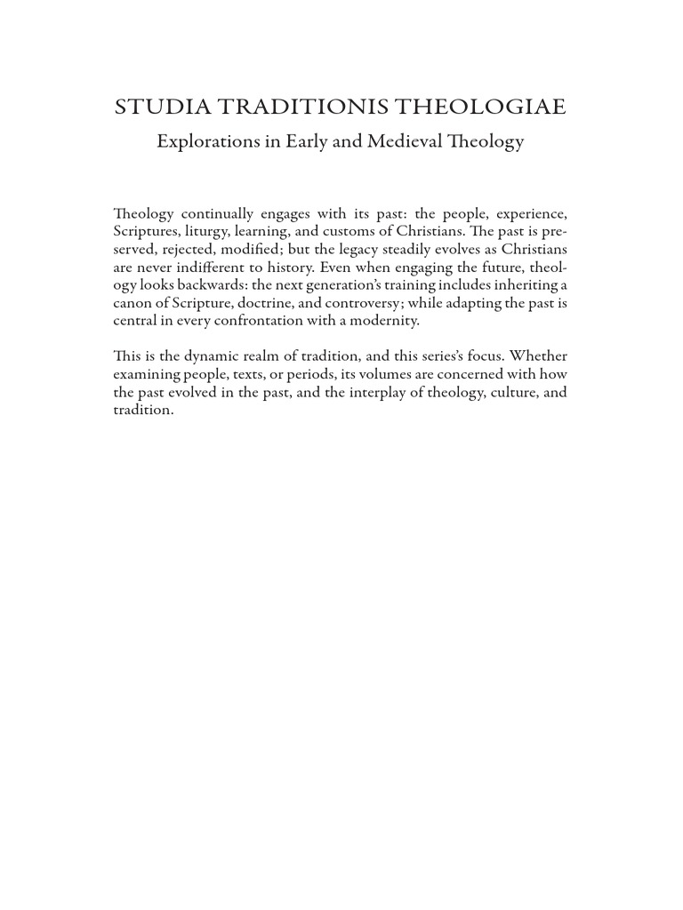 Studia Traditionis Theologiae: Explorations in Early and Medieval Theology  | PDF | Bede