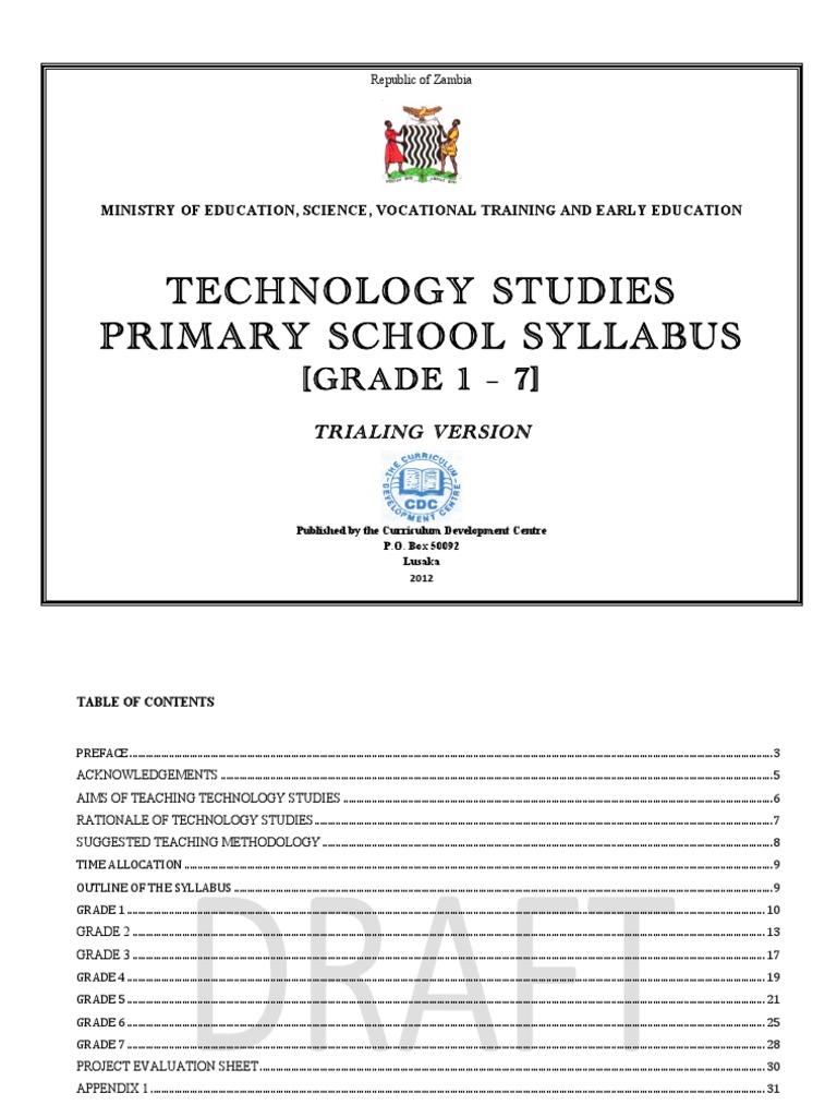 Technology Studies Primary School Syllabus (GRADE 1 7) PDF