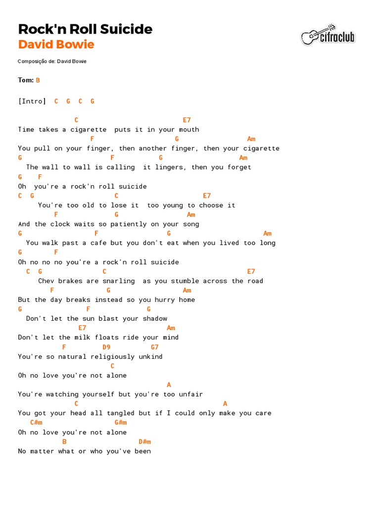 time takes a cigarette lyrics Cifra Club - David Bowie - Rock'n Roll Suicide