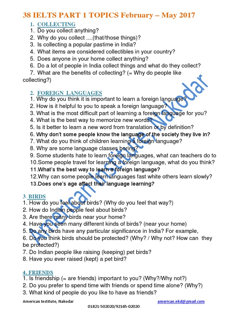 IELTS Speaking Part 1: Collecting Topics | PDF | Foreign Language ...