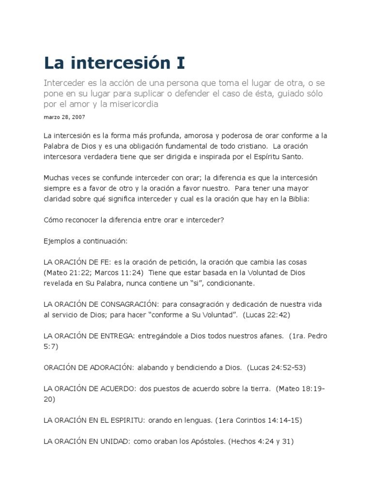 La Importancia de la Intercesión en Oración | PDF | Oración | Creencia ...