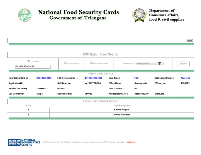 Ration Card Details for Warangal Rural | PDF