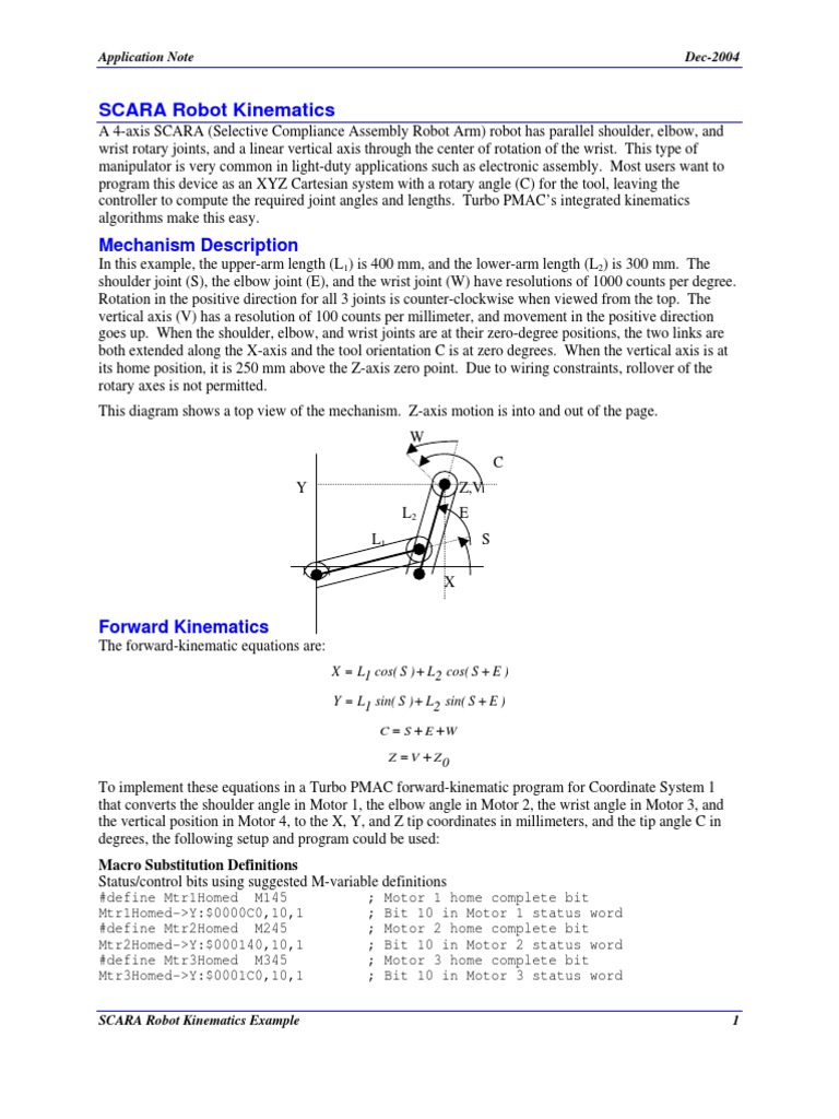 SCARA Robot Kinematics Mechanism Description
