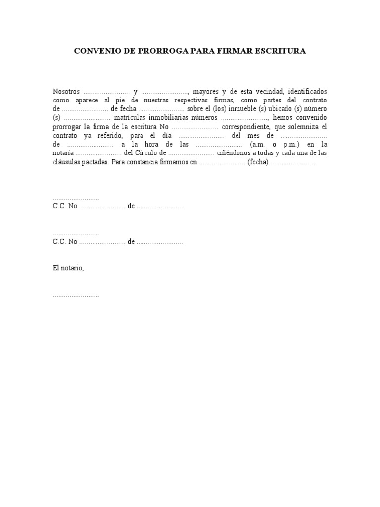 Convenio de Prorroga para Firmar Escritura | PDF | Finanzas y dinero
