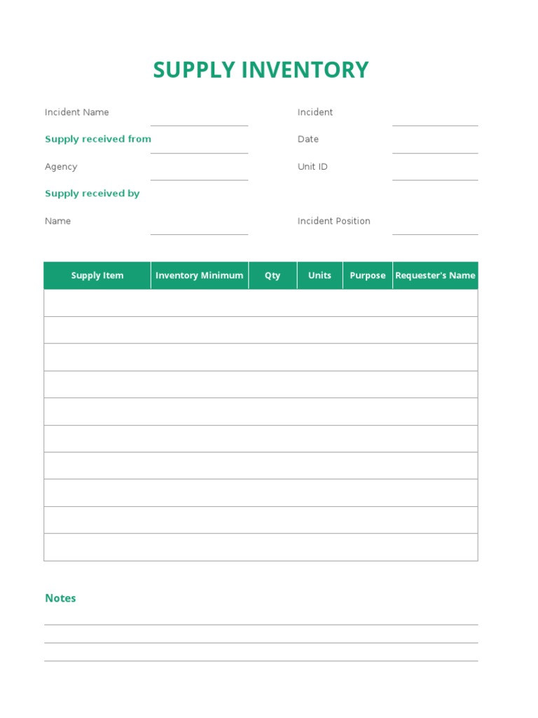 Supply Inventory: Incident Name Incident Date Agency Unit ID | PDF