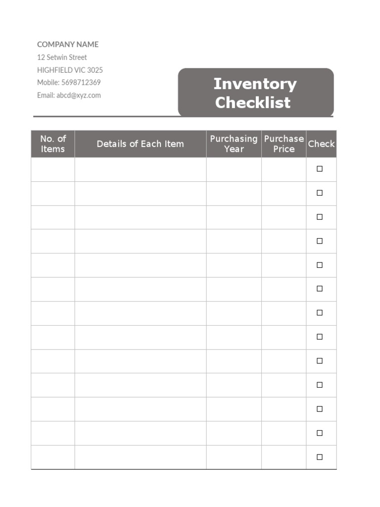 Inventory Checklist for Purchasing Items | PDF