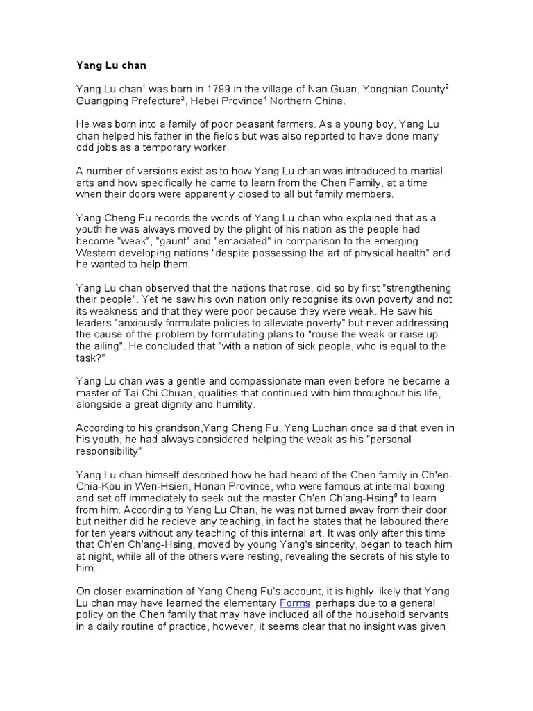 Yang Lu Chan | PDF | Tai Chi | Chinese Martial Arts