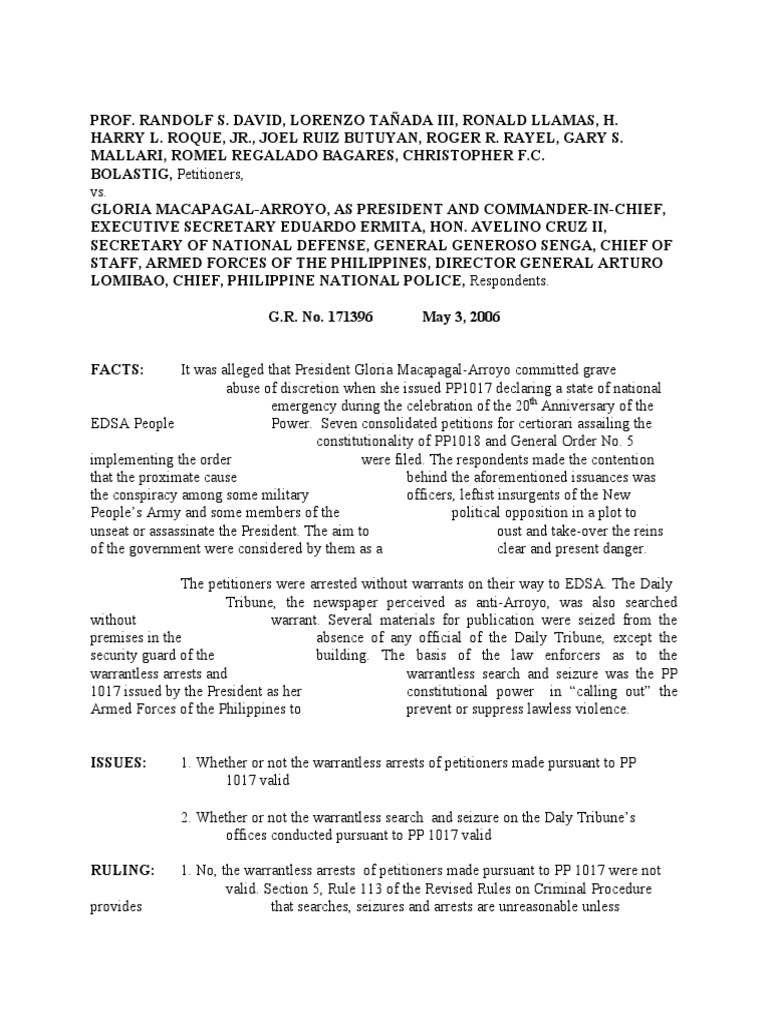 David v arroyo 489 scra 160 pdf search warrant criminal justice