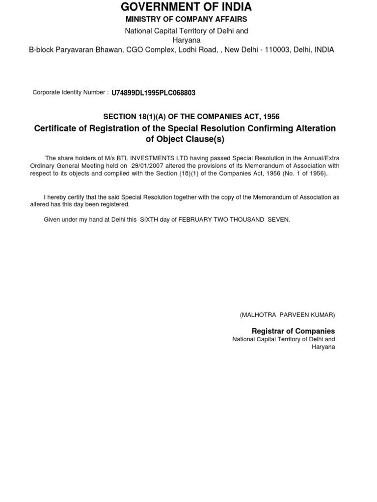 Certificate of Alteration Registration | PDF
