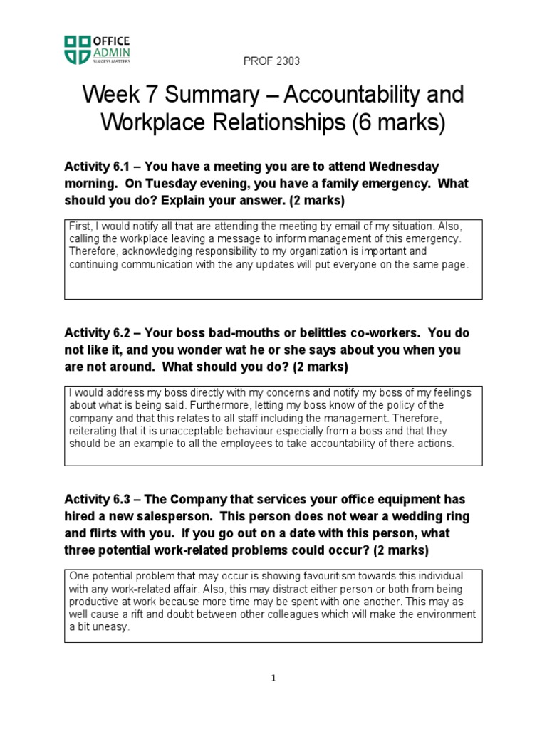 Accountability in Workplace Scenarios | PDF