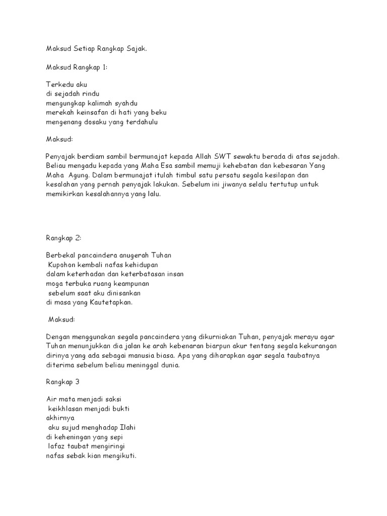 Maksud Setiap Rangkap Sajak Sejadah Rindu | PDF