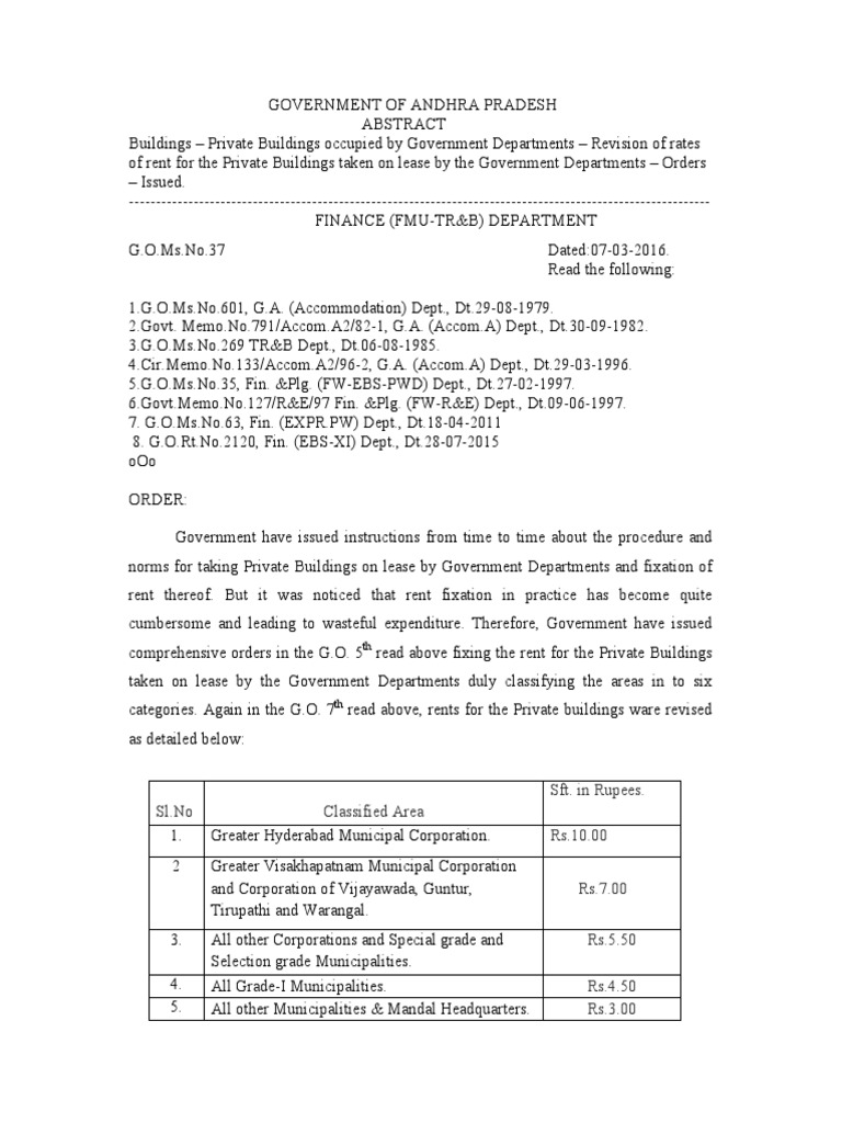 Revised Rent Rates for Govt. Leases | PDF | Government | Economies