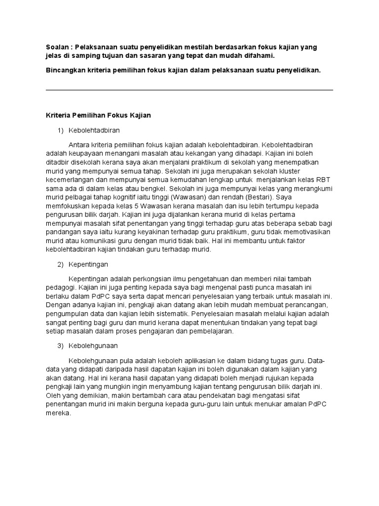 Kriteria Pemilihan Fokus Kajian Pdf