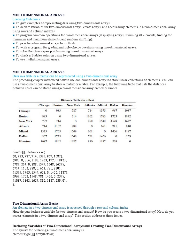 Learning Outcomes:: Multidimensional Arrays | PDF | Array Data ...