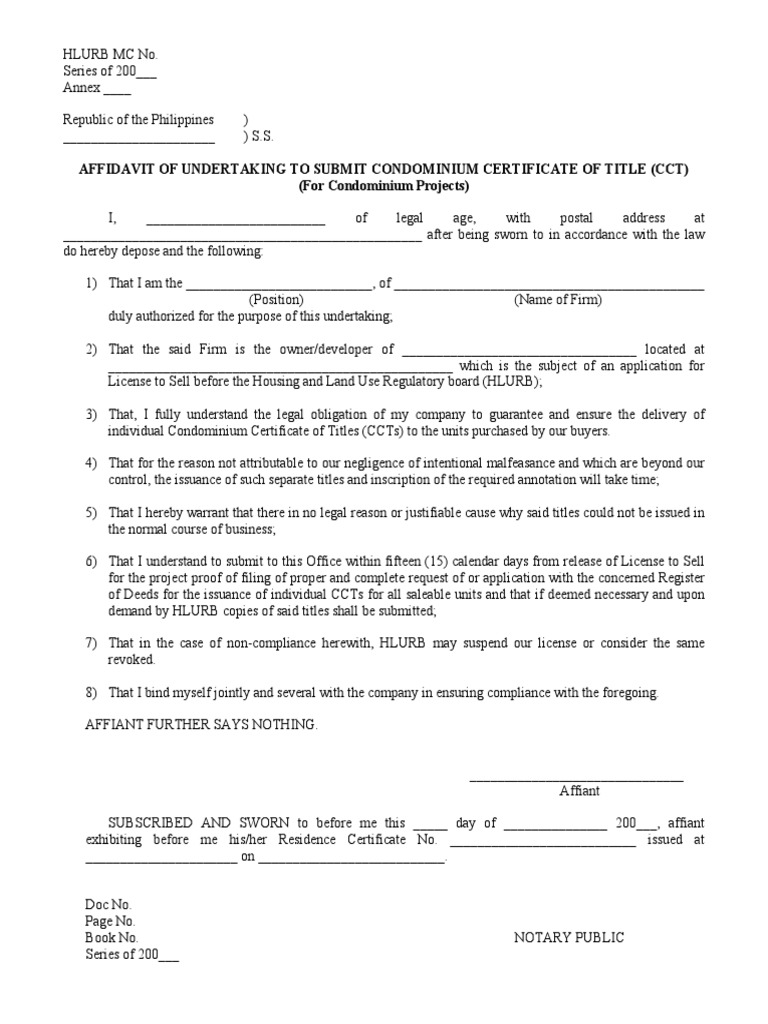 Affidavit for Condominium Title Submission | PDF | Affidavit | Private Law
