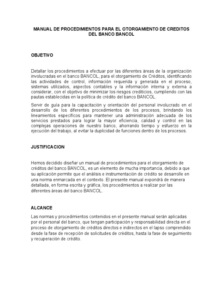 Manual de Procedimientos para El Otorgamiento de Creditos | PDF ...