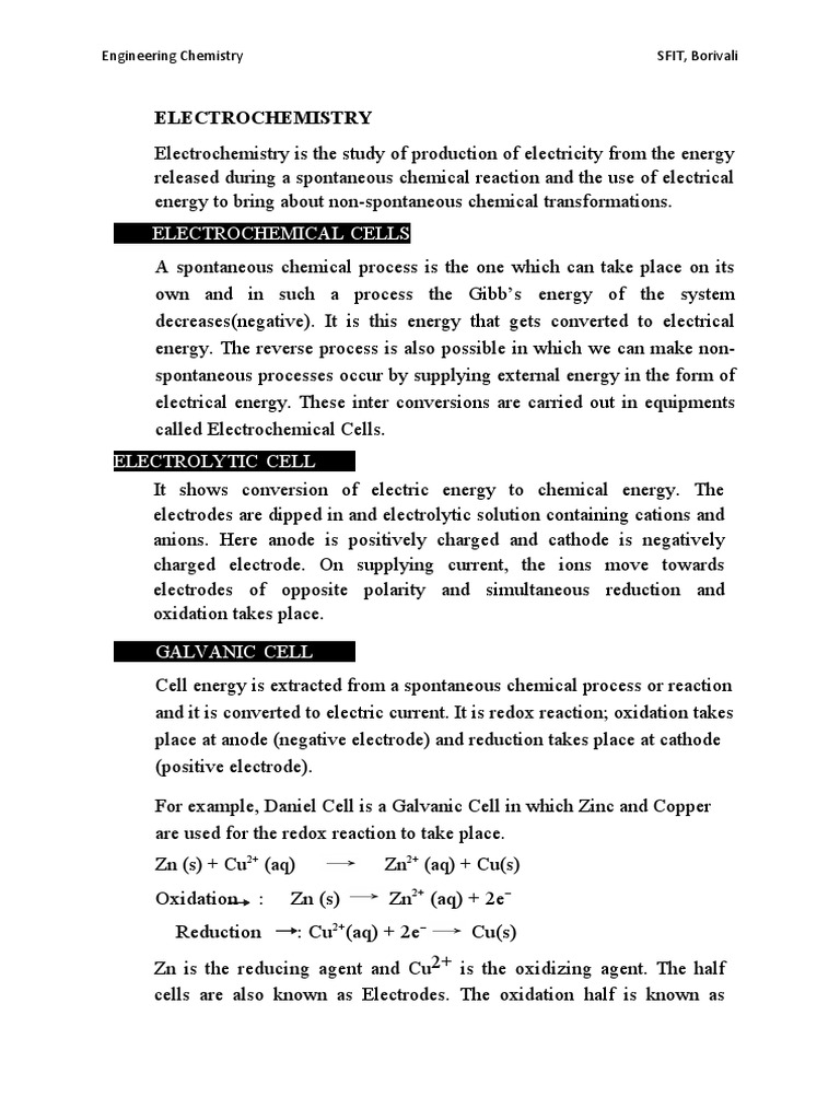 Electrochemistry Electrochemical Cells Pdf Electrochemistry Redox
