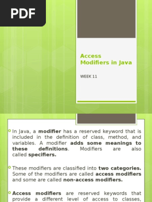 Week 11 Access Modifiers In Java Class Computer Programming Method Computer Programming