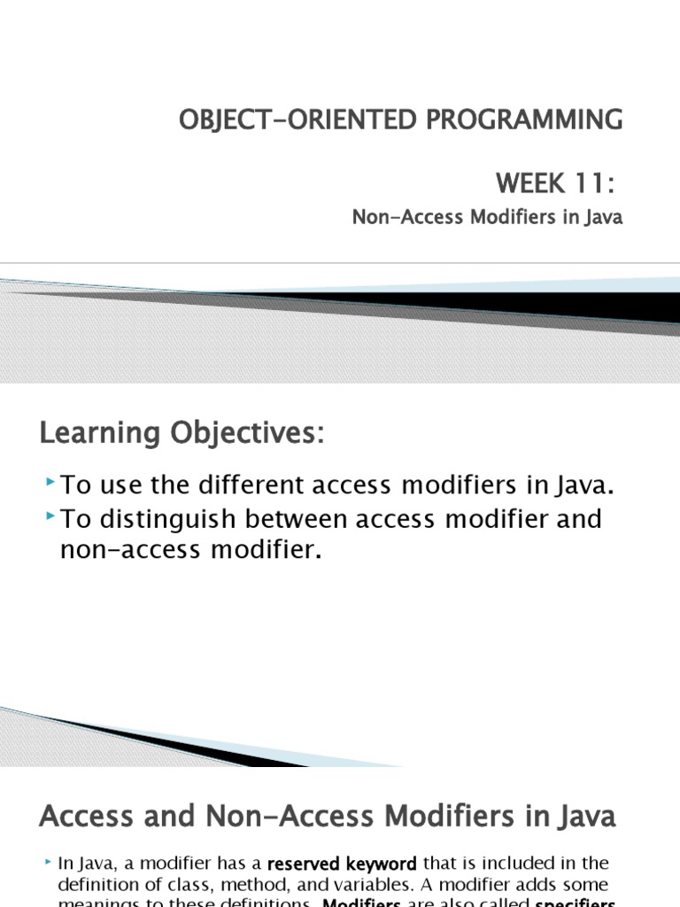 Week 11 Java Non Access Modifiers Pdf Method Computer Programming Class Computer Programming