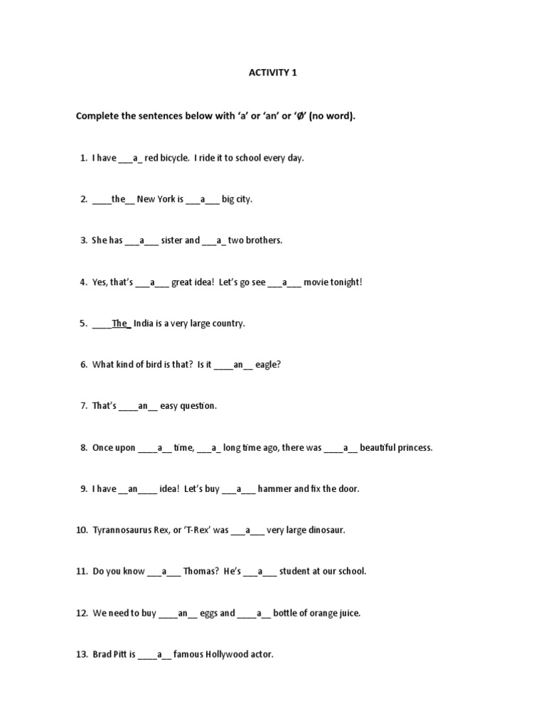 Grammar Exercises: Articles and Plurals | PDF