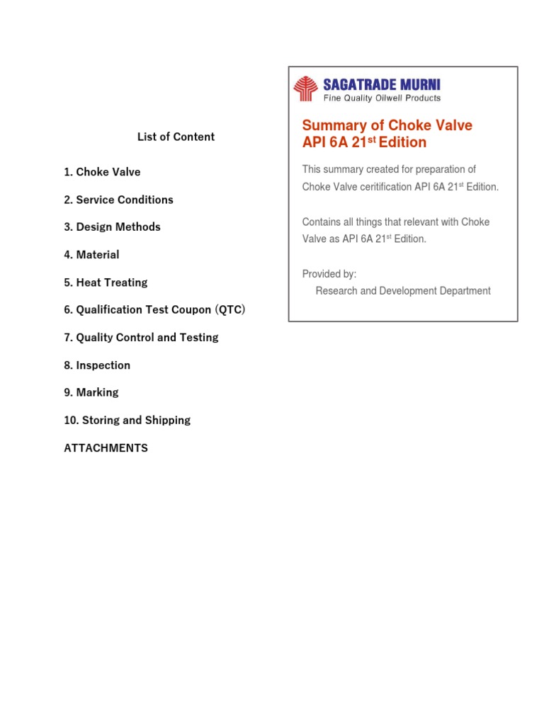 API 6A Choke Valve Summary Guide | PDF | Heat Treating | Calibration