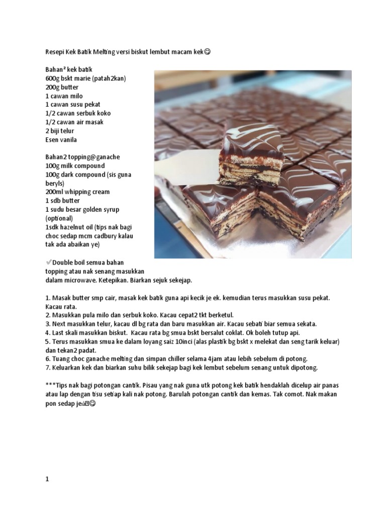 Koleksi Resepi Kek Batik Pdf