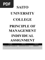 Saito University College: Principle of Management Individual Assignment