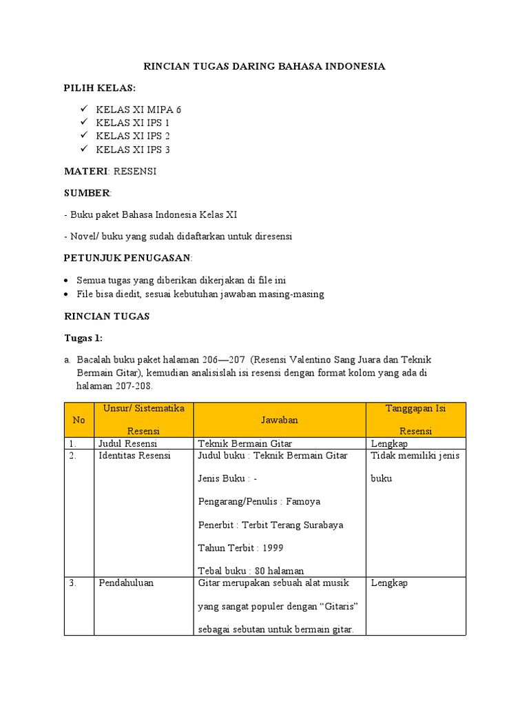 Tugas Daring Bahasa Indonesia | PDF