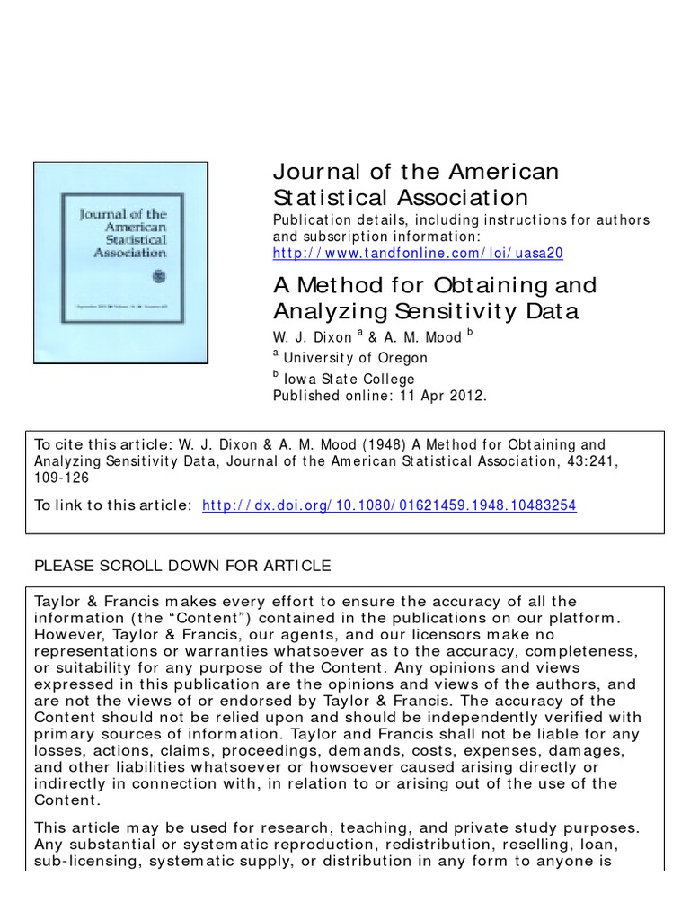 Analyzing Sensitivity Data Methods | PDF | Standard Deviation | Mean