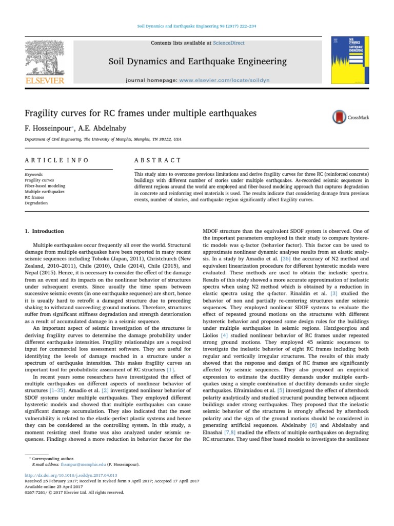 Fragility Curves For RC Frames Under Multiple Earthquakes - 2017 | PDF ...