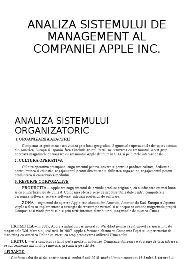 biology compliance Damn it Analiza Sistemului de Management Al Companiei Apple Inc | PDF