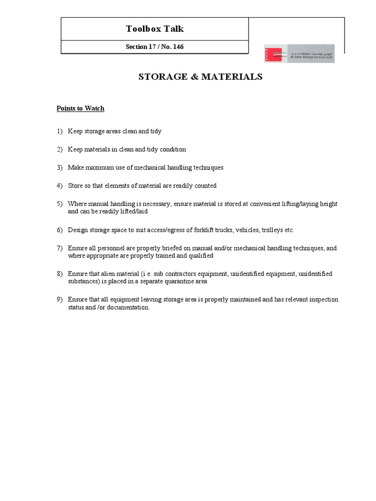 Storage Materials TBT | PDF