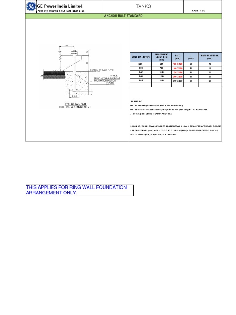 Anchor Bolt Standard Embedment Dimension PDF PDF