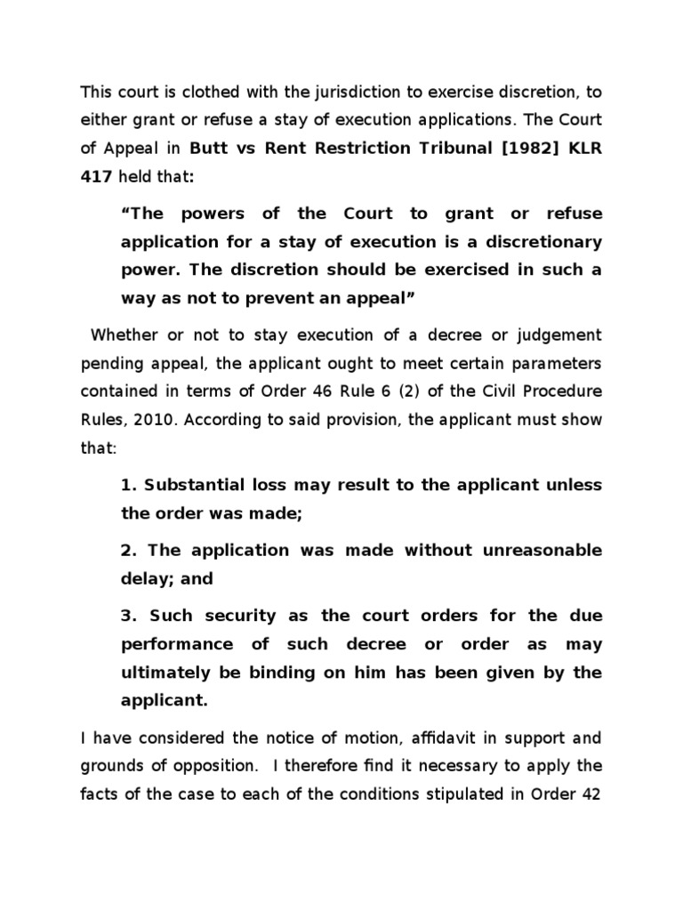 Stay Of Execution Judgment Law Discretion