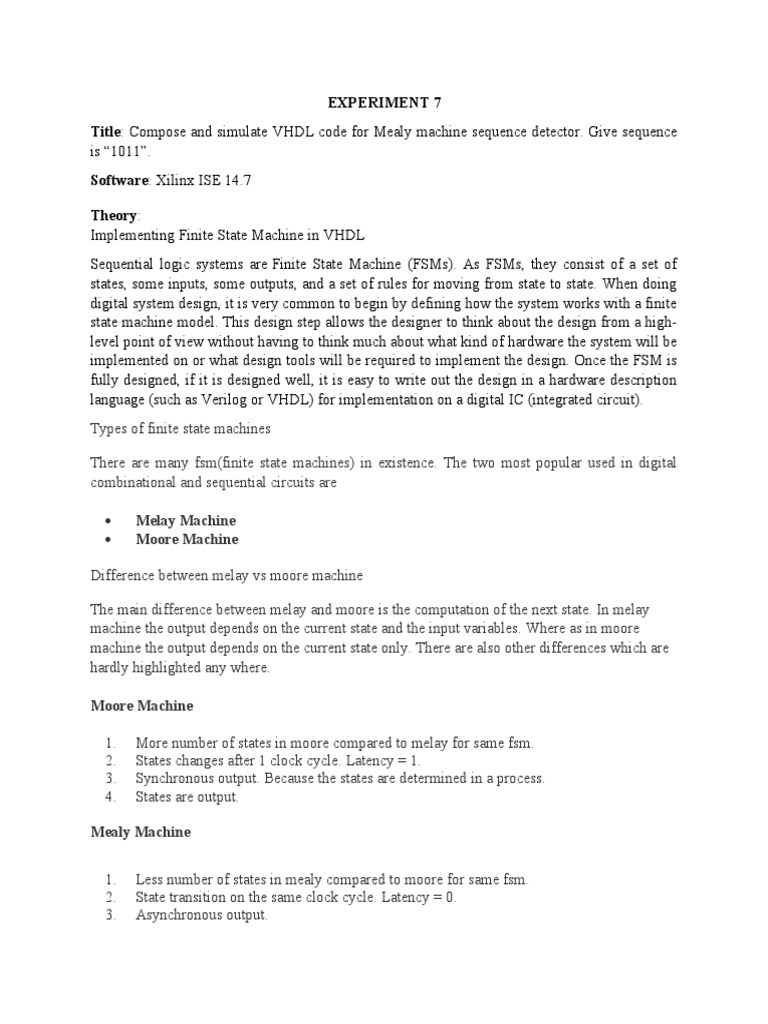 DSD Experiment 7 | PDF | Computer Engineering | Electronics