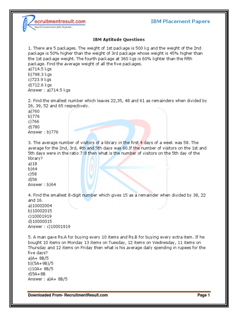 IBM Aptitude Test Questions & Answers | PDF | Business | Nature