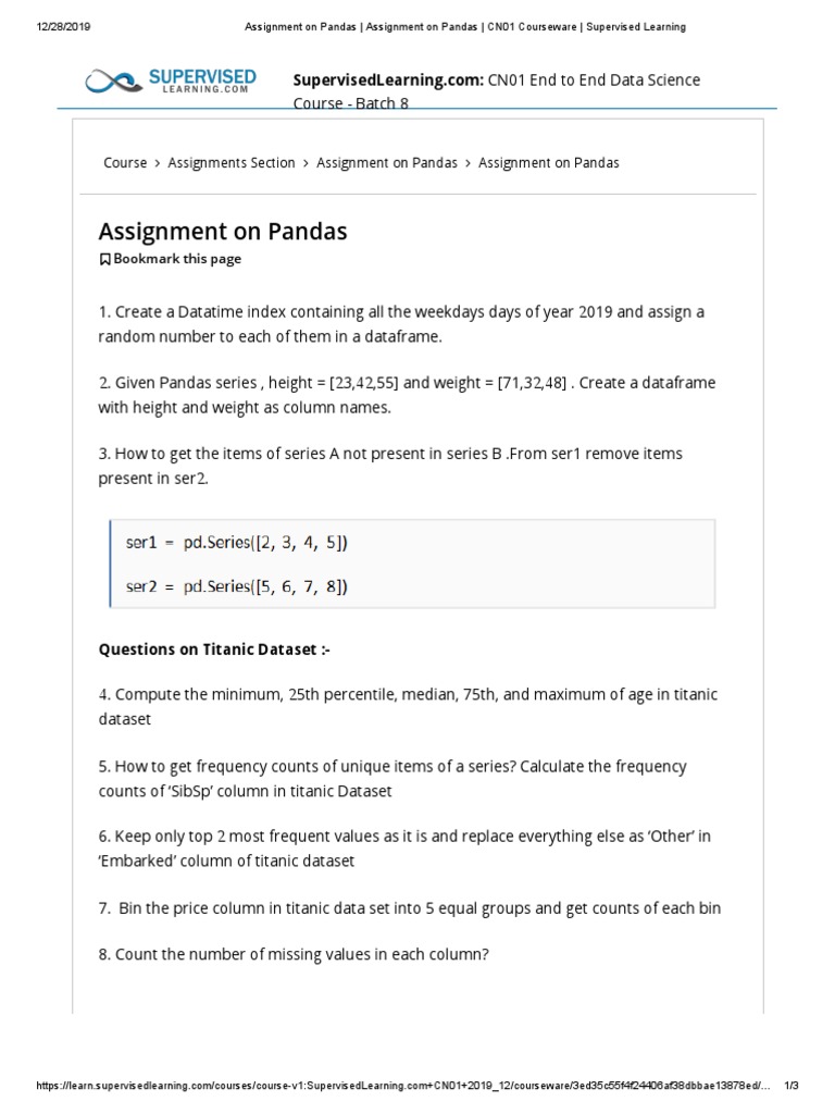 Assignment On Pandas - Assignment On Pandas - CN01 Courseware ...