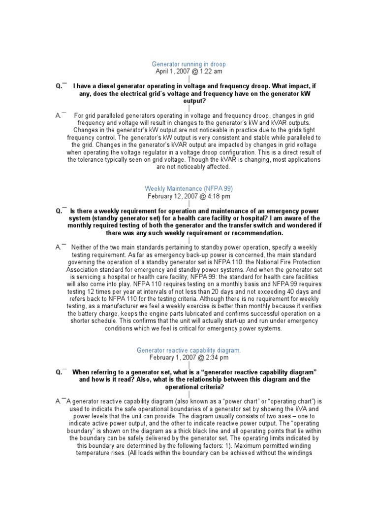 Emergency Diesel Generator QUESTION AND ANSWERS PDF Electric