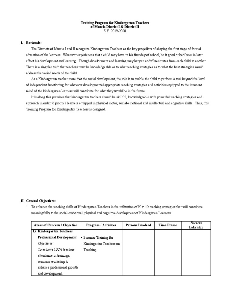 Kindergarten Teacher Training Program 2025 | PDF | Kindergarten | Teachers