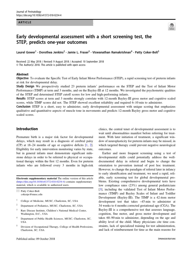 Early Developmental Assessment With A Short Screening Test, The STEP ...