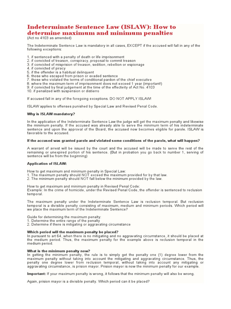 Indeterminate Sentence Law (ISLAW) : How To Determine Maximum and ...