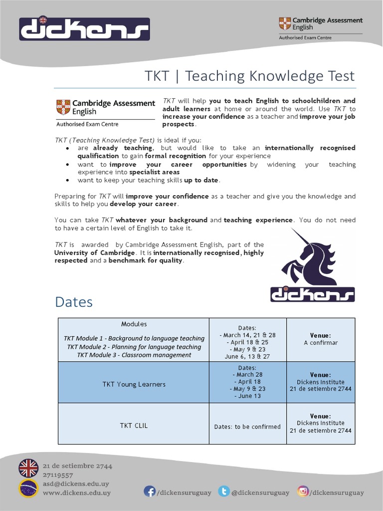 TKT Teaching Knowledge Test Dates PDF Language Education Teachers