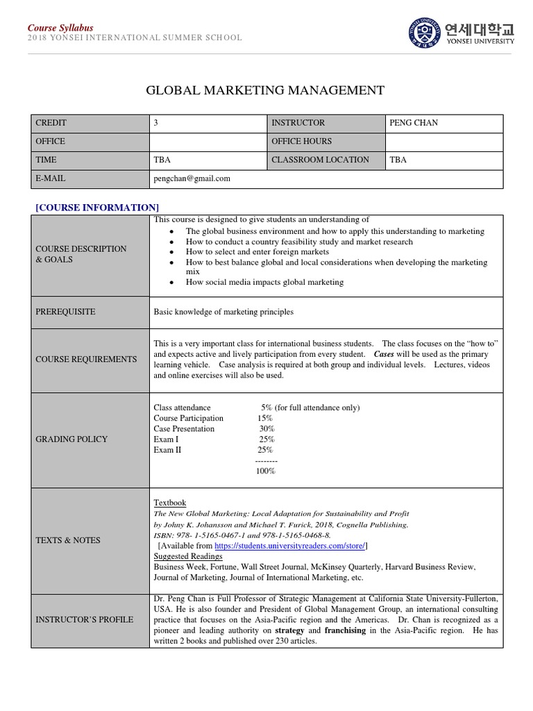 Global Marketing Management Syllabus | PDF | Marketing | Business