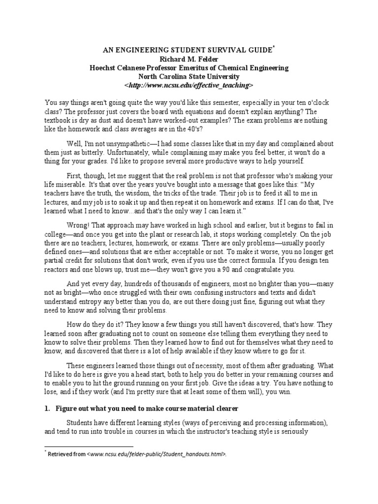 An Engineering Student Survival Guide PDF Test (Assessment) Learning