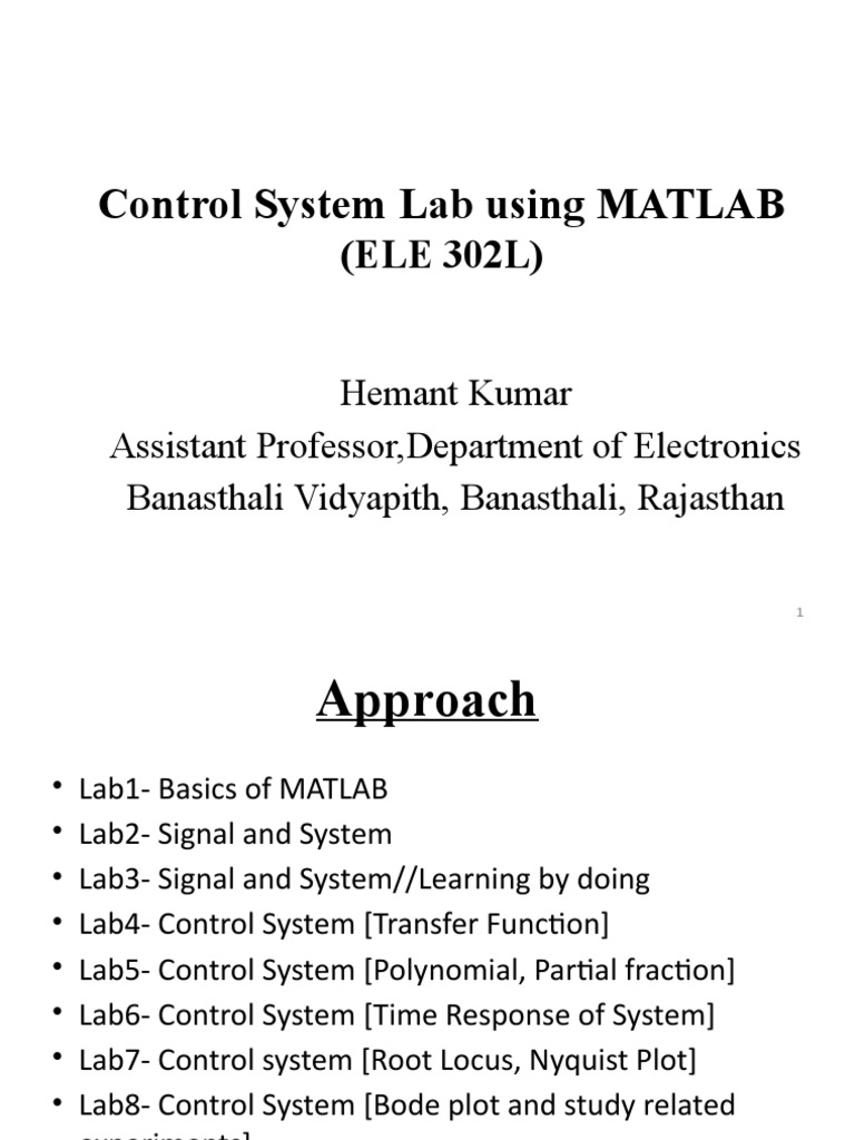Control System Lab Using MATLAB: (ELE 302L) | PDF | Matlab | Matrix ...