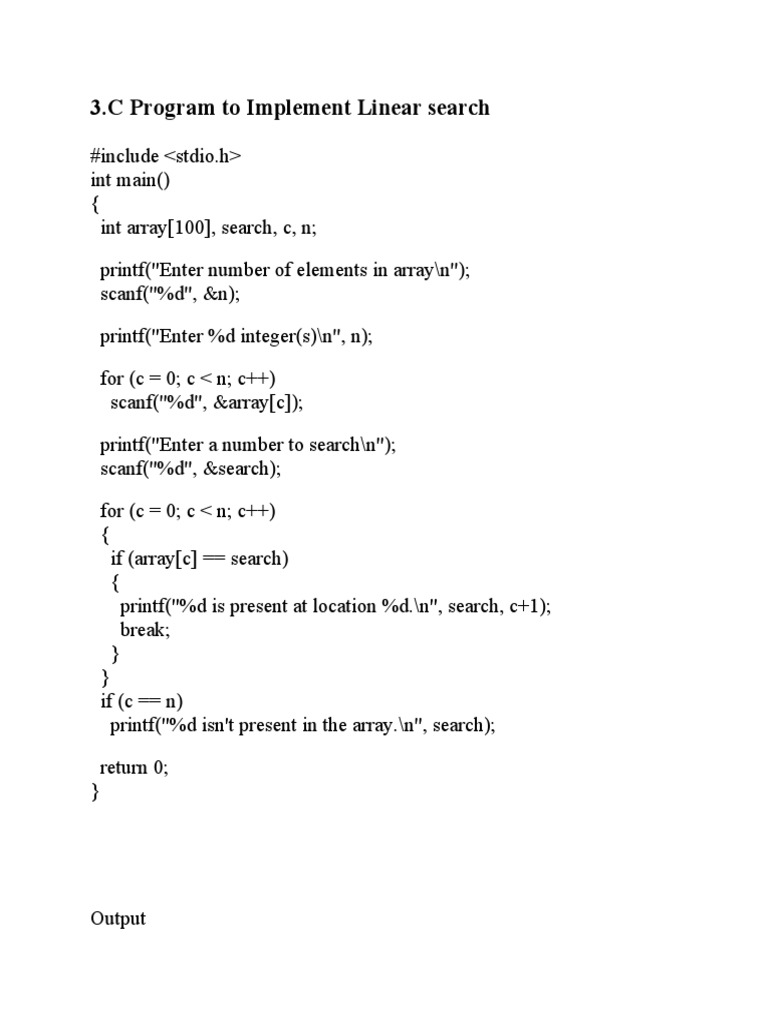 3.C Program To Implement Linear Search | PDF