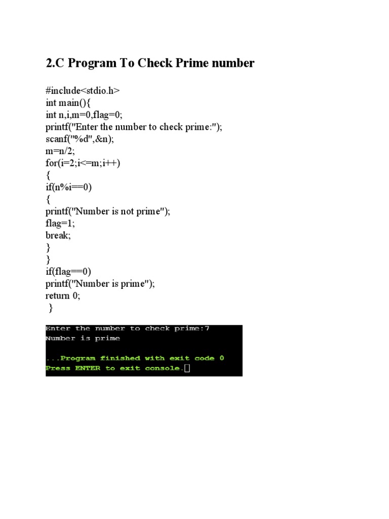 2.C Program To Check Prime Number | PDF
