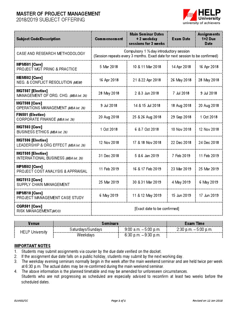 2018/2019 Project Management Schedule | PDF | Workweek And Weekend ...