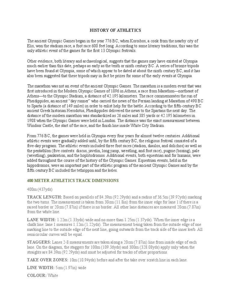 A Comprehensive History of Track and Field Athletics From the Ancient